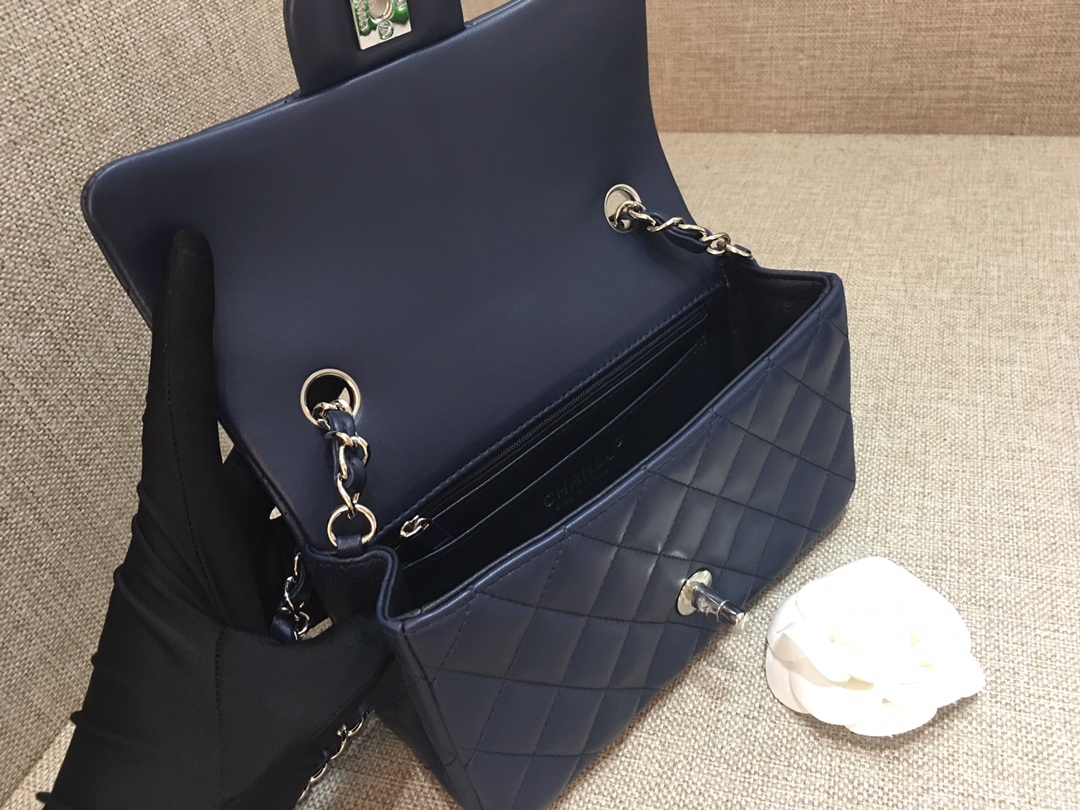 Small Classic Flap Lambskin Bag A01116 Dark Blue/Silver